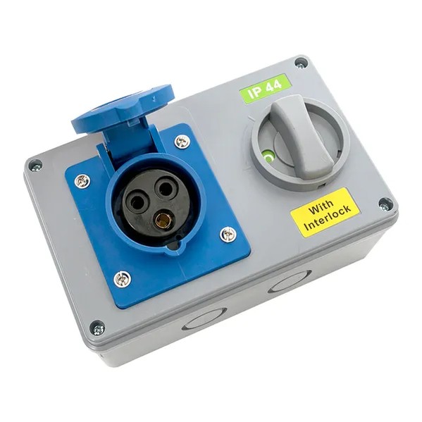 EKF Socket with Lock and Switch - Plastic - Blue
